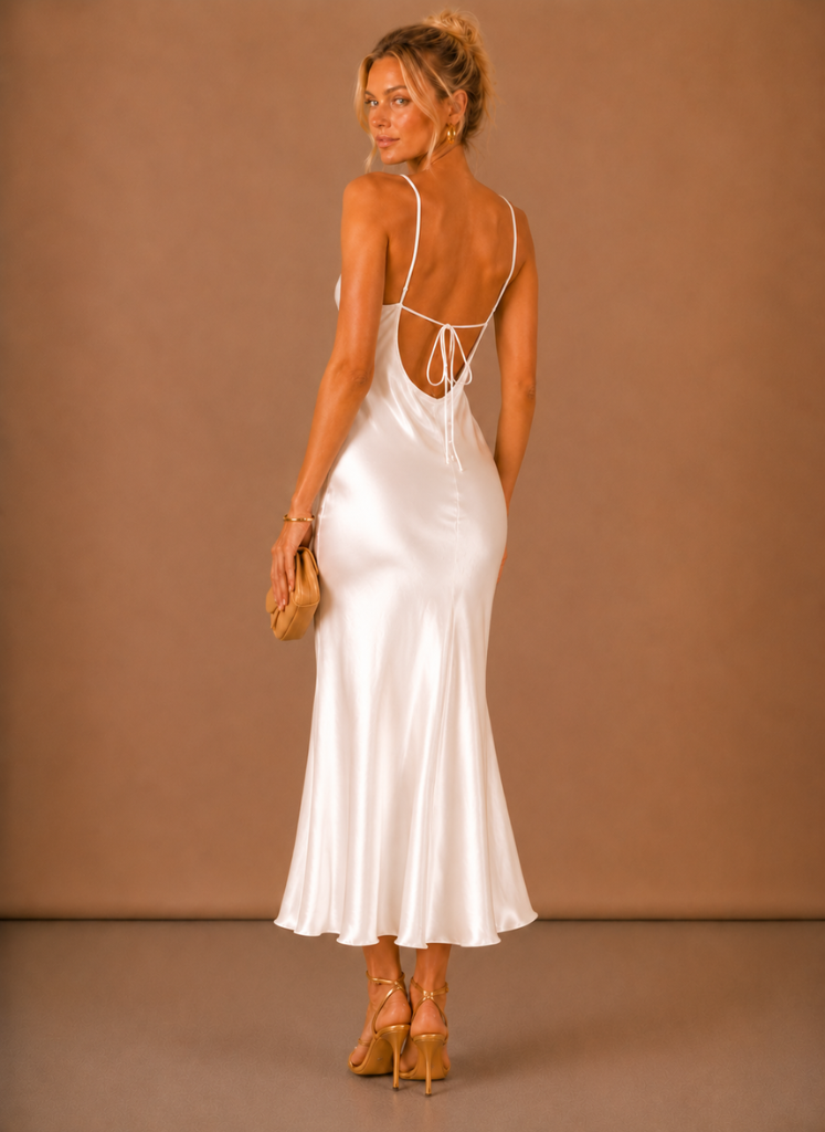 Vestido Midi de Satén con Cuello Caído para Mujeres – Ocasión Elegante de Noche | Areleon