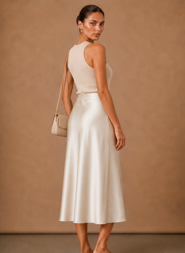 Falda Midi de Satén para Mujer – Elegante Corte A Fluido | Areleon
