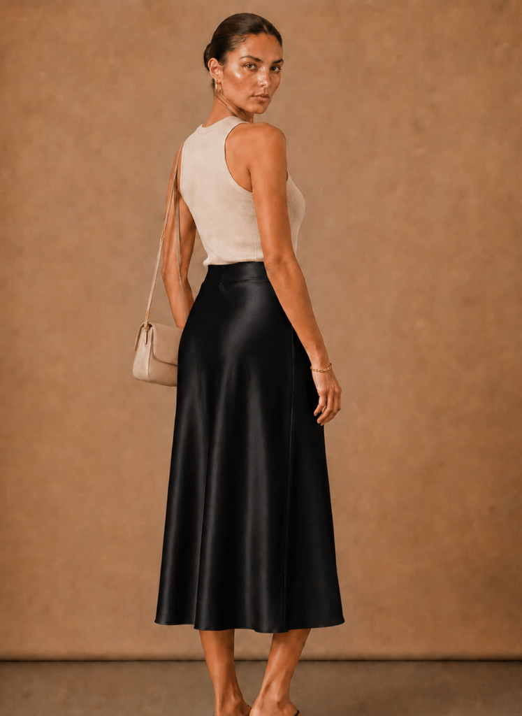 Falda Midi de Satén para Mujer – Elegante Corte A Fluido | Areleon