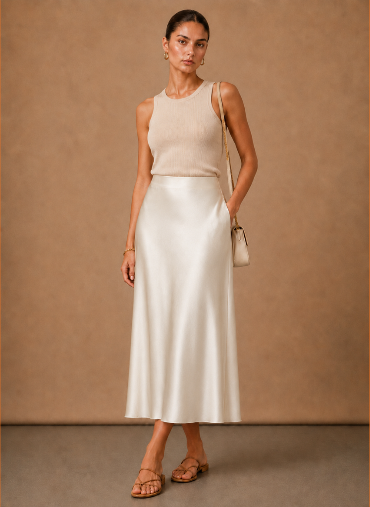 Falda Midi de Satén para Mujer – Elegante Corte A Fluido | Areleon