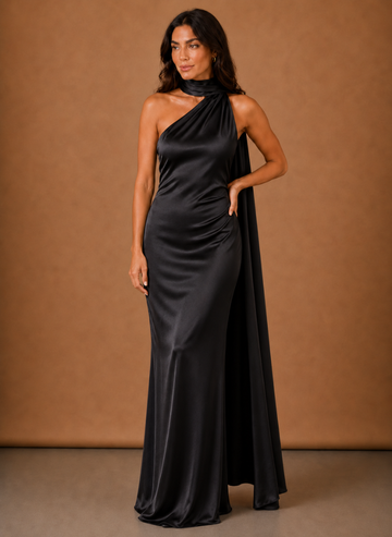 Vestido Maxi de Satén con Un Hombro para Mujeres – Ocasión Elegante de Noche | Areleon