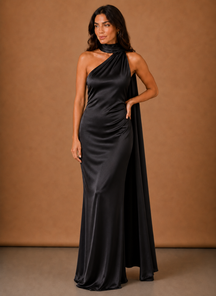 Vestido Maxi de Satén con Un Hombro para Mujeres – Ocasión Elegante de Noche | Areleon