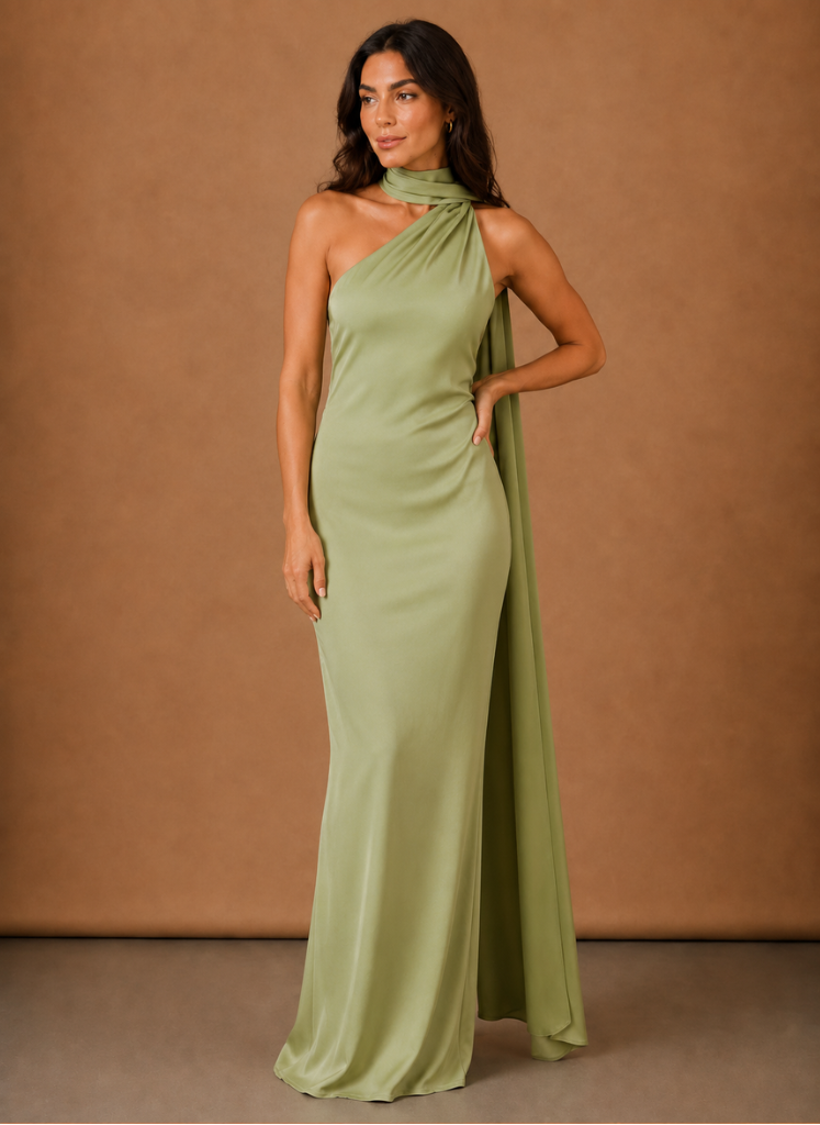 Vestido Maxi de Satén con Un Hombro para Mujeres – Ocasión Elegante de Noche | Areleon