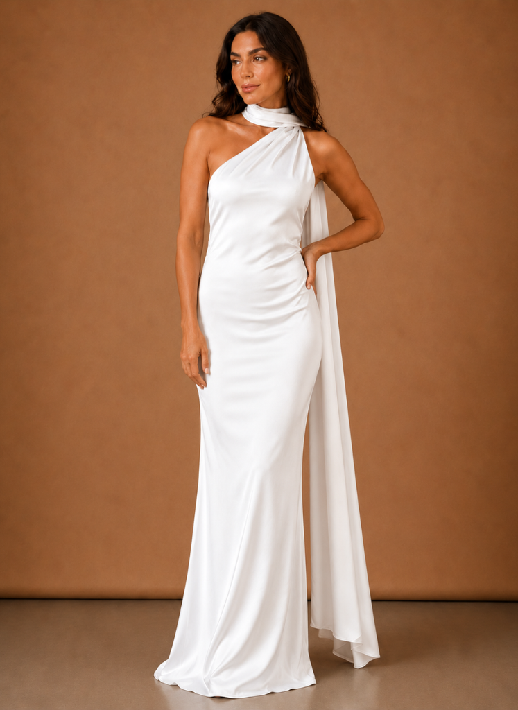 Vestido Maxi de Satén con Un Hombro para Mujeres – Ocasión Elegante de Noche | Areleon