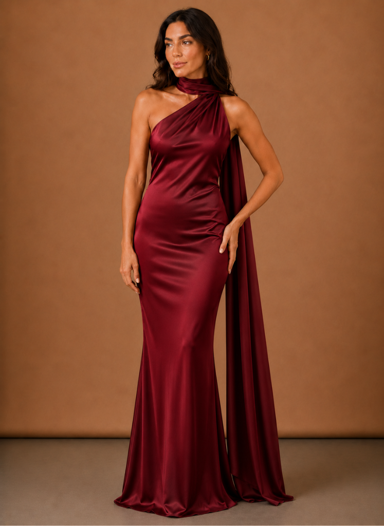 Vestido Maxi de Satén con Un Hombro para Mujeres – Ocasión Elegante de Noche | Areleon