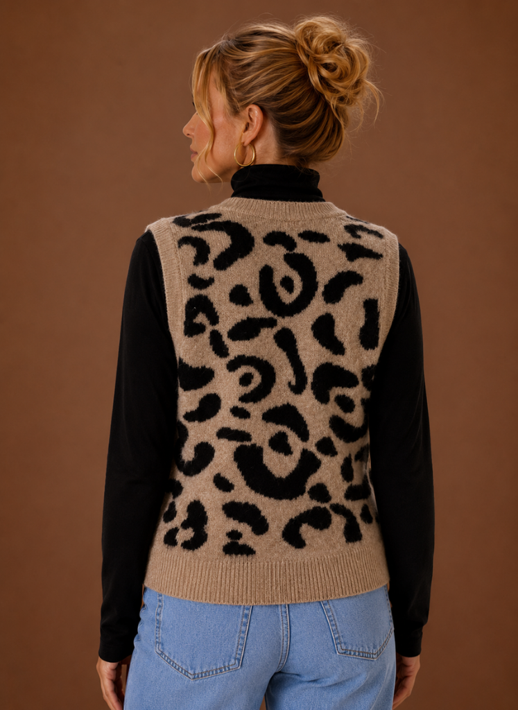 Chaleco de Punto con Estampado de Leopardo para Mujeres - Con Botones en la Parte Frontal | Areleon