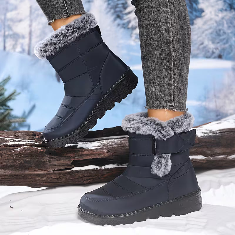 Botas de Invierno Acolchadas para Mujer – Botas de Nieve Impermeables con Forro de Piel Sintética
