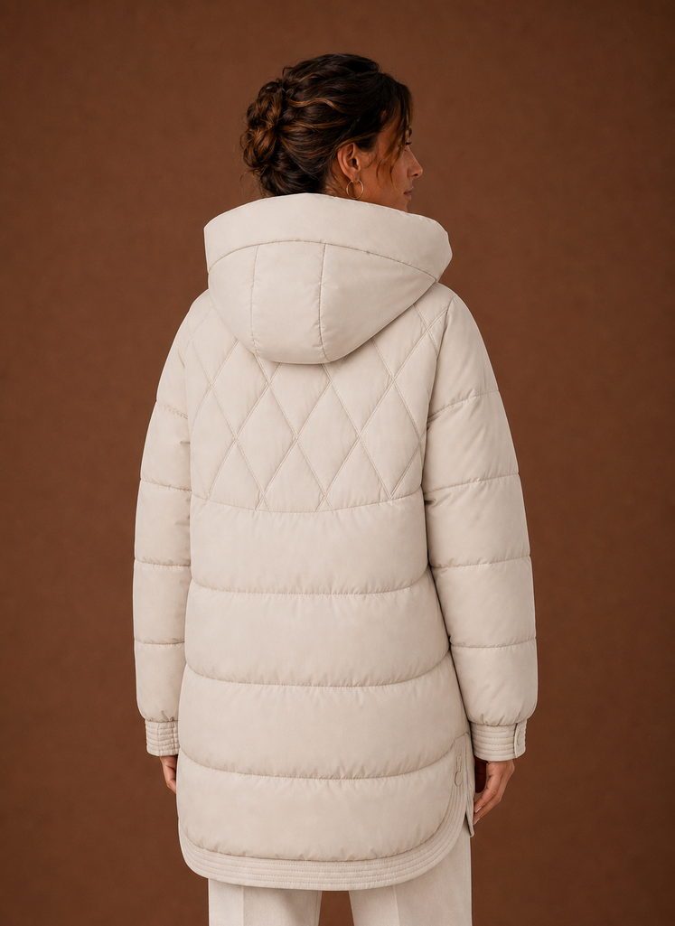 Chaqueta Puffer para Mujer - Con Capucha y Corte Largo con Acolchado en Diamante | Areleon