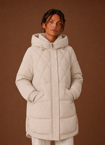 Chaqueta Puffer para Mujer - Con Capucha y Corte Largo con Acolchado en Diamante | Areleon