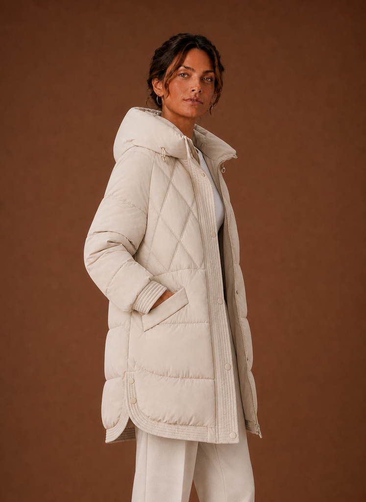 Chaqueta Puffer para Mujer - Con Capucha y Corte Largo con Acolchado en Diamante | Areleon