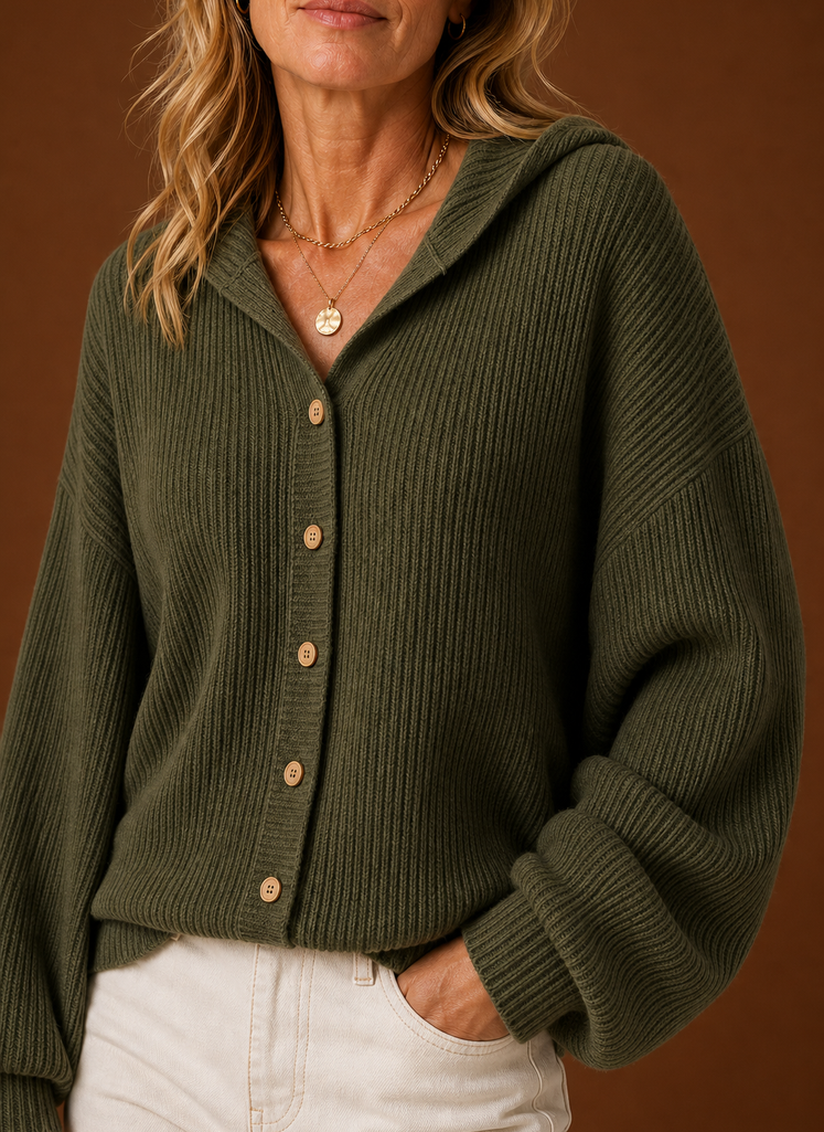 Cardigan de Punto para Mujeres - Suéter con Capucha y Botones | Areleon