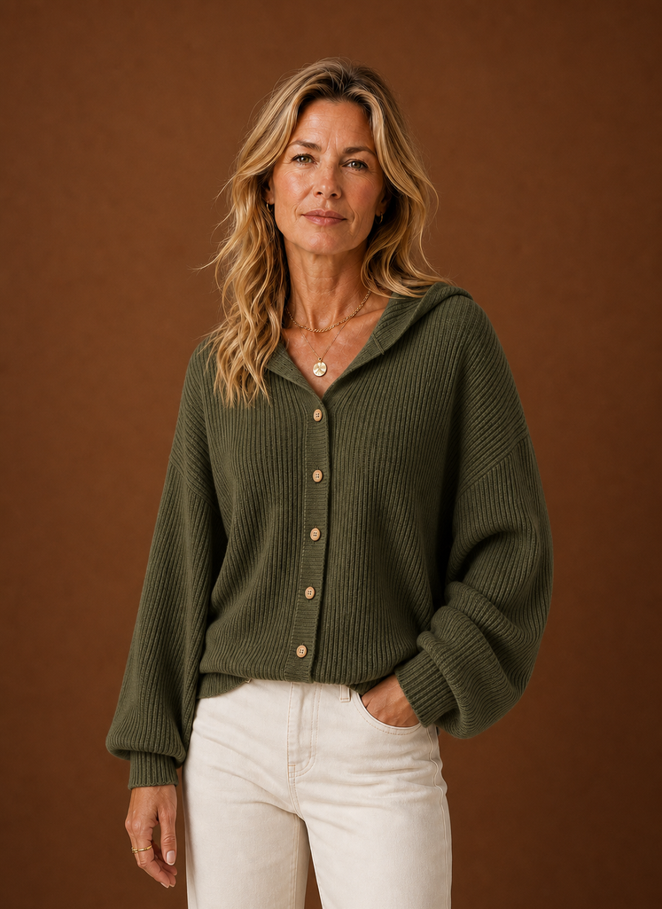 Cardigan de Punto para Mujeres - Suéter con Capucha y Botones | Areleon