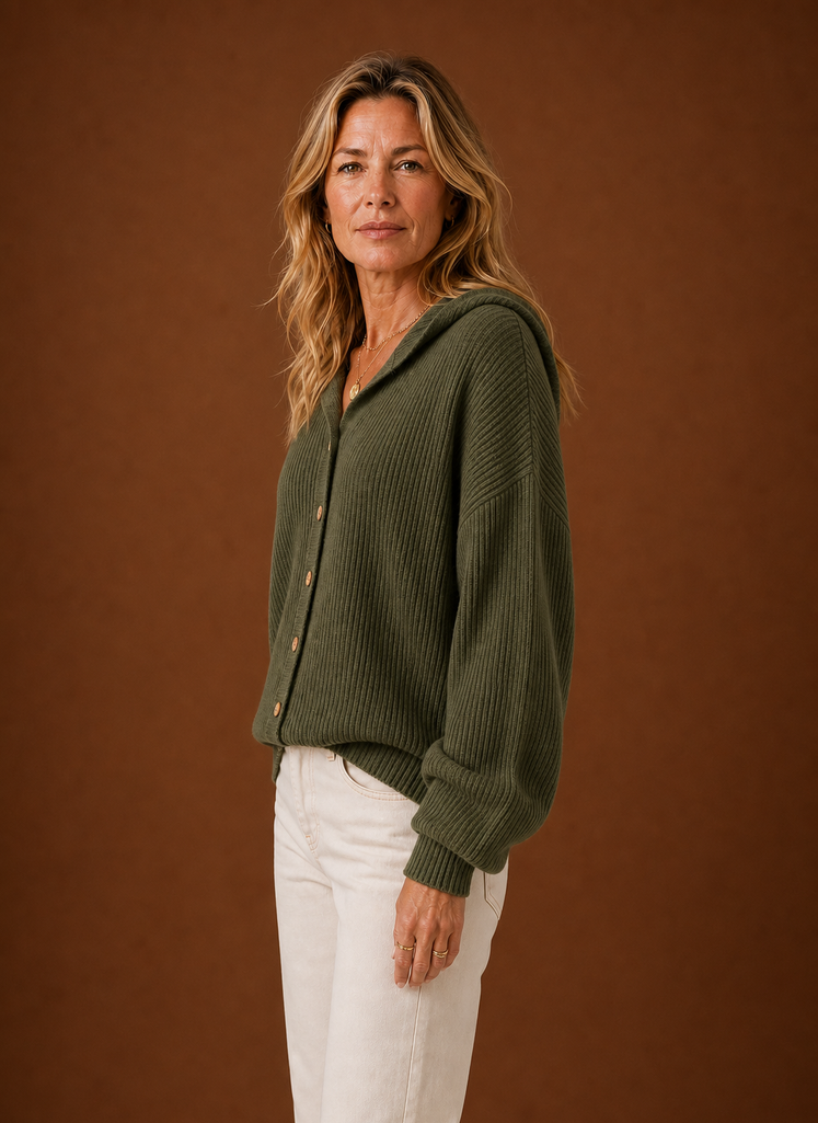 Cardigan de Punto para Mujeres - Suéter con Capucha y Botones | Areleon
