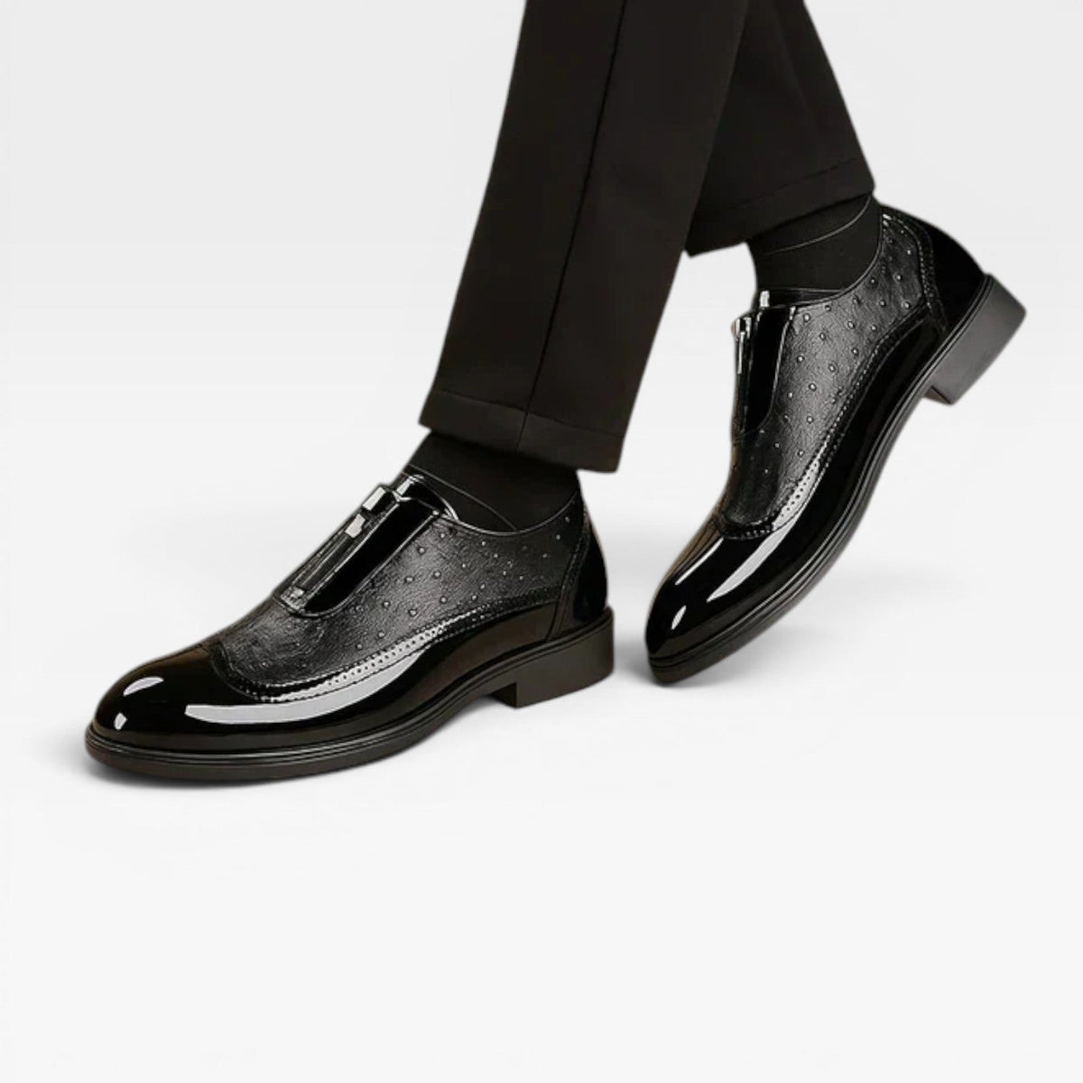 Zapatos Oxford de Piel de Avestruz con Acabado Patente para Hombre – Elegante Estilo Brogue en Dos Tonos