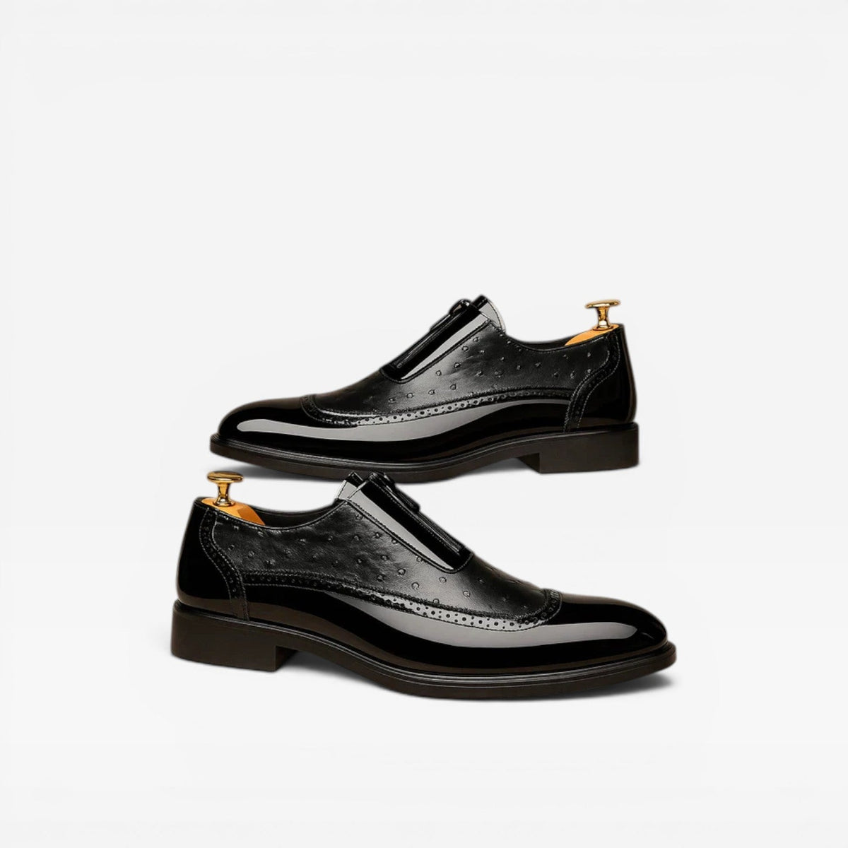 Zapatos Oxford de Piel de Avestruz con Acabado Patente para Hombre – Elegante Estilo Brogue en Dos Tonos
