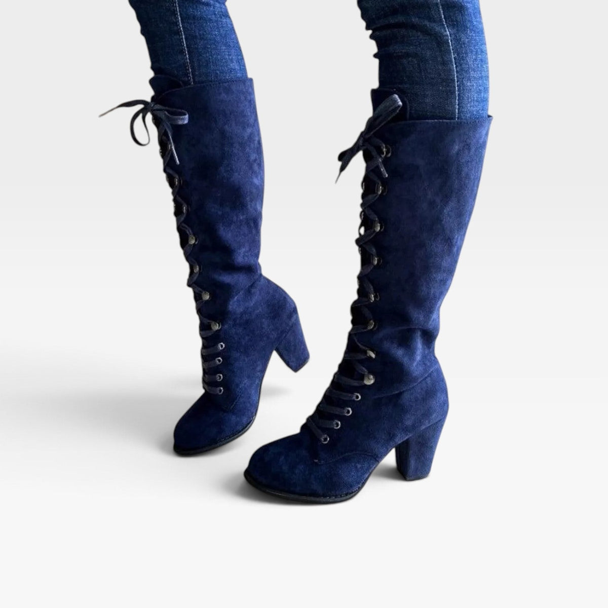 Botas de tacón cuadrado con cordones para mujer