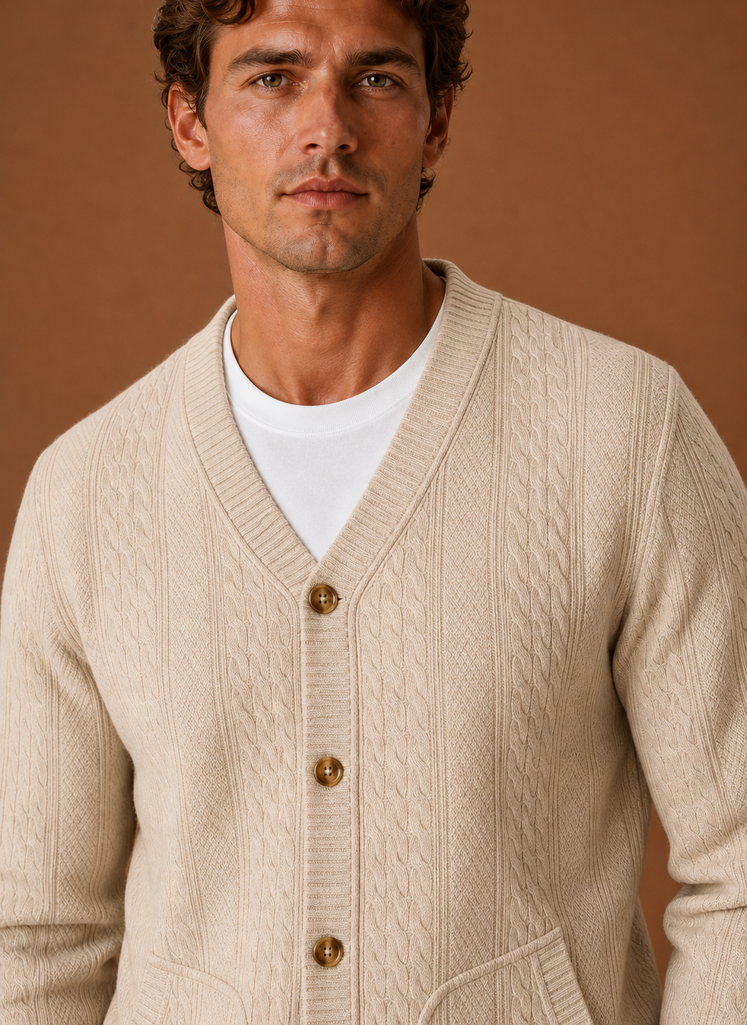 Cárdigan de Punto Trenzado para Hombre - Suéter de Cuello en V con Botones | Areleon