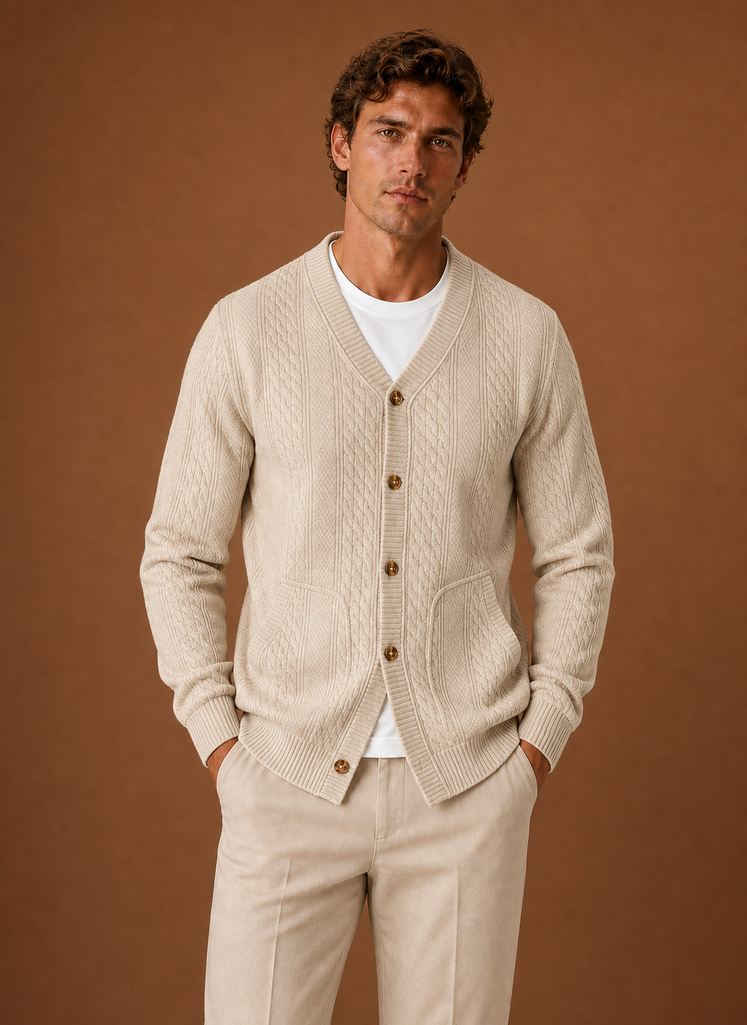 Cárdigan de Punto Trenzado para Hombre - Suéter de Cuello en V con Botones | Areleon