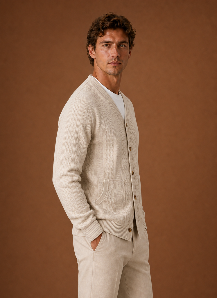 Cárdigan de Punto Trenzado para Hombre - Suéter de Cuello en V con Botones | Areleon