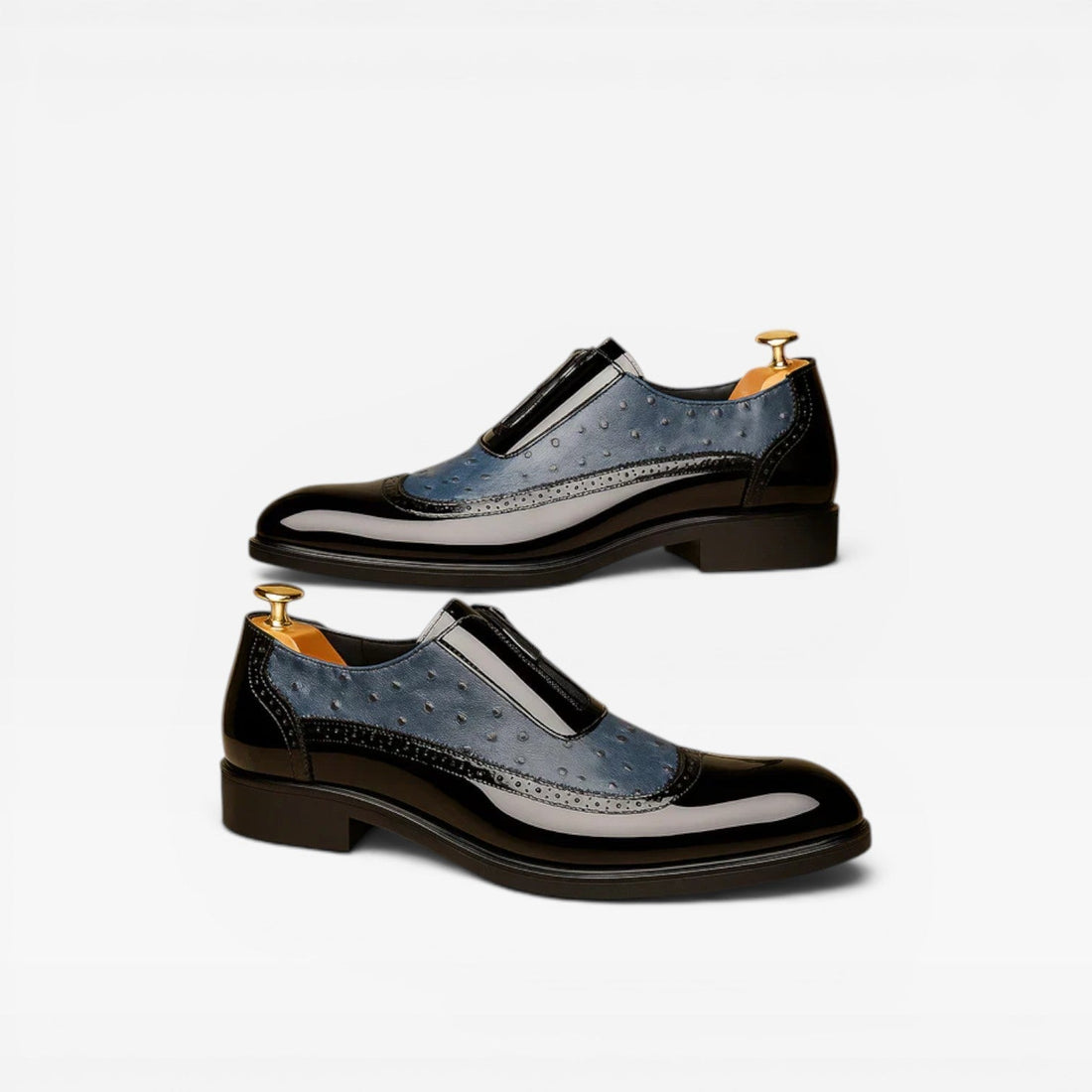 Zapatos Oxford de Piel de Avestruz con Acabado Patente para Hombre – Elegante Estilo Brogue en Dos Tonos