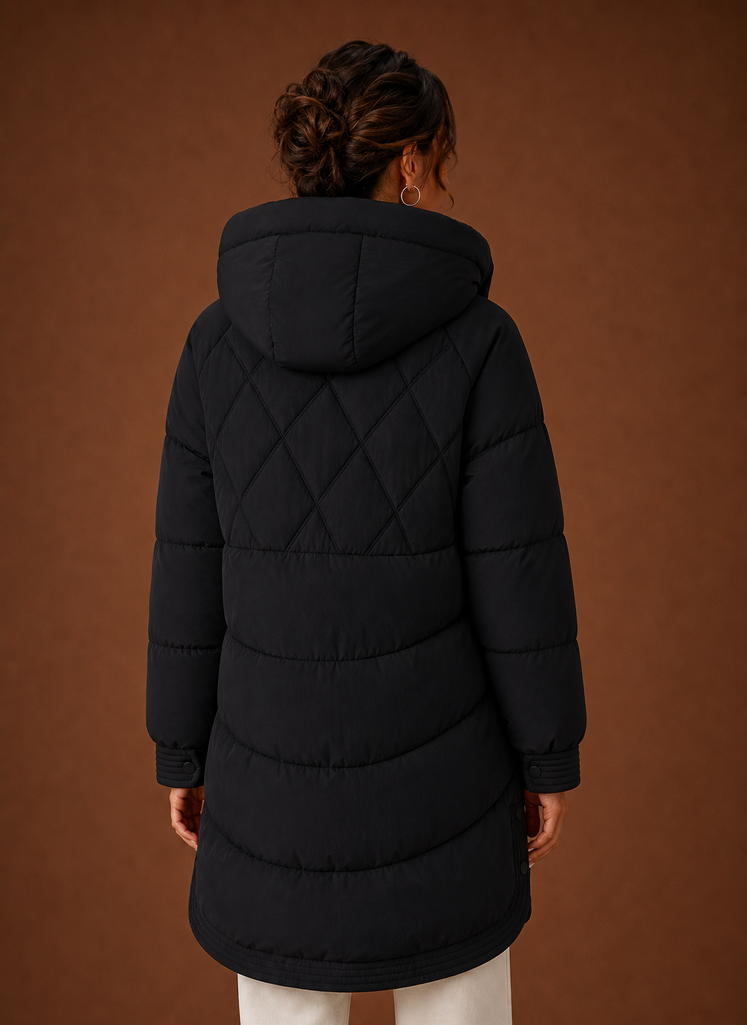 Chaqueta Puffer para Mujer - Con Capucha y Corte Largo con Acolchado en Diamante | Areleon