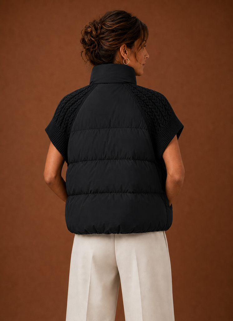 Chaleco Acolchado para Mujer - Chaqueta Sin Mangas con Hombros de Punto | Areleon