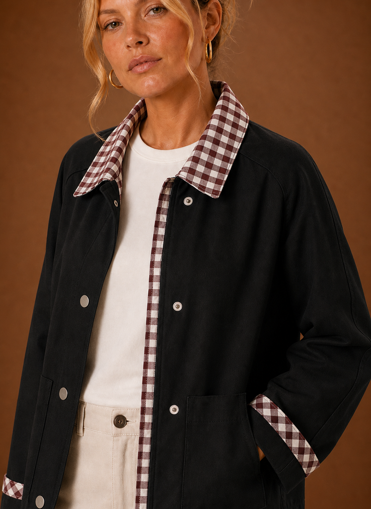 Chaqueta de granja para mujeres - Abrigo casual con cuello a cuadros | Areleon