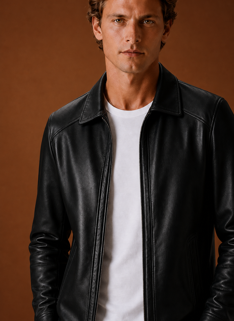 Chaqueta de Cuero para Hombre Look Clásico con Cremallera | Areleon