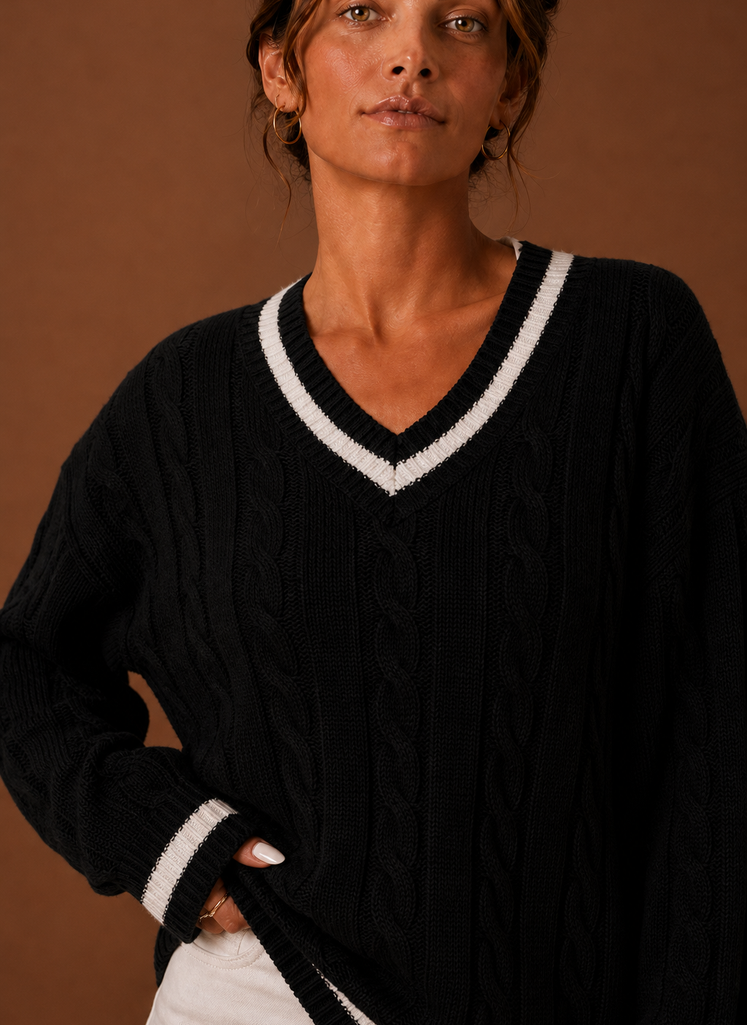 Suéter de Punto Trenzado para Mujer - Pulóver de Manga Larga con Cuello en V | Areleon