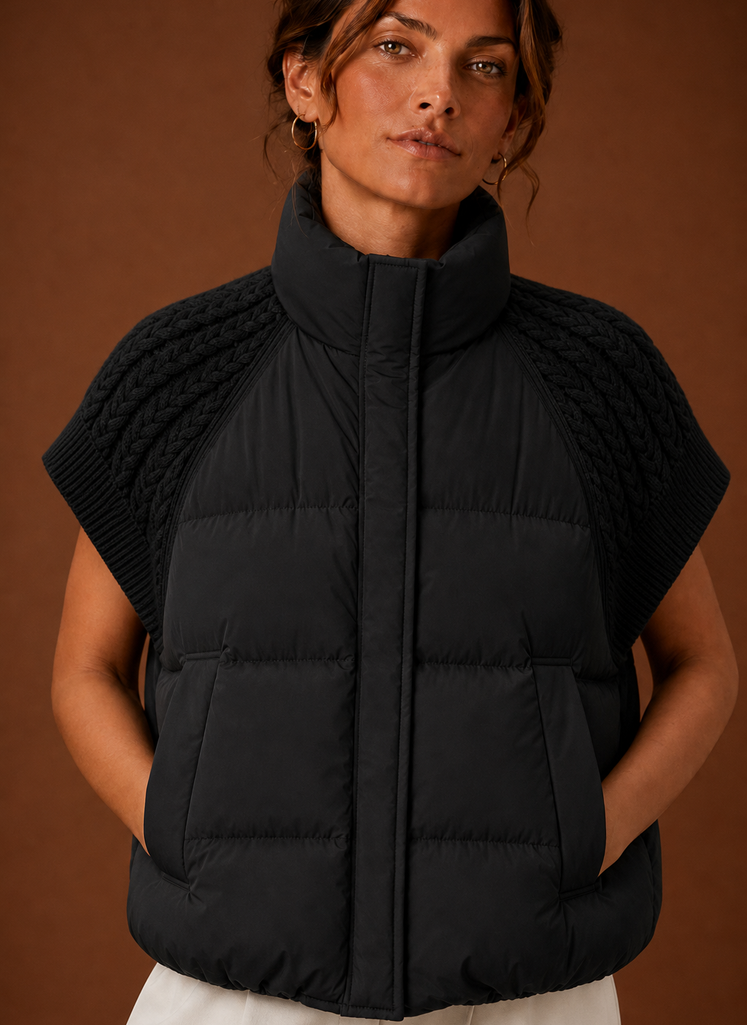 Chaleco Acolchado para Mujer - Chaqueta Sin Mangas con Hombros de Punto | Areleon
