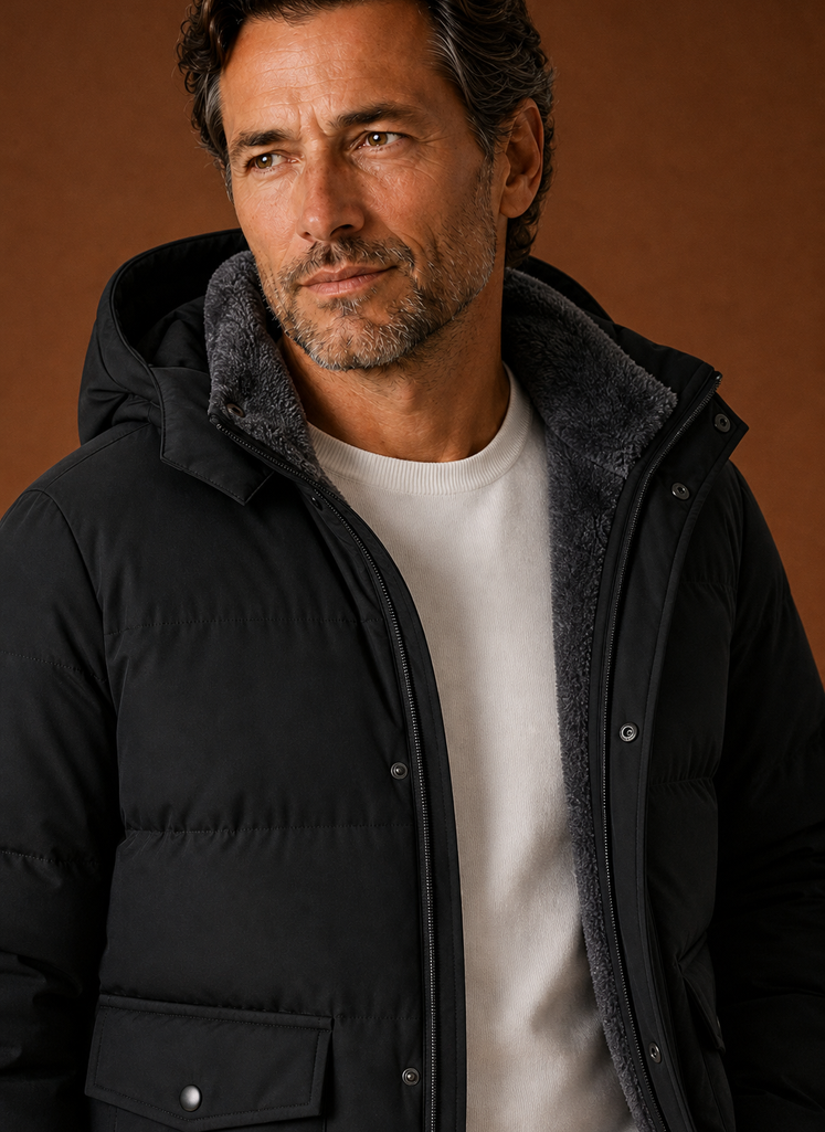 Chaqueta de Invierno con Capucha para Hombre - Abrigo de Invierno Forrado de Forro Polar | Areleon
