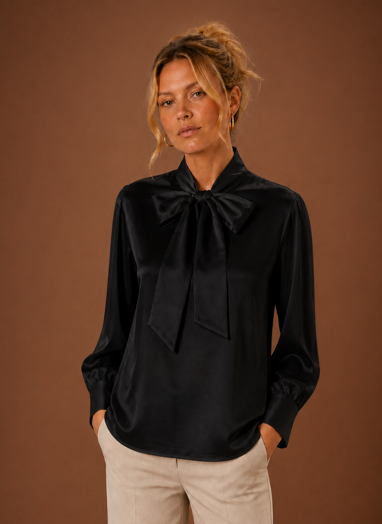 Blusa de Satén con Lazo para Mujeres | Areleon
