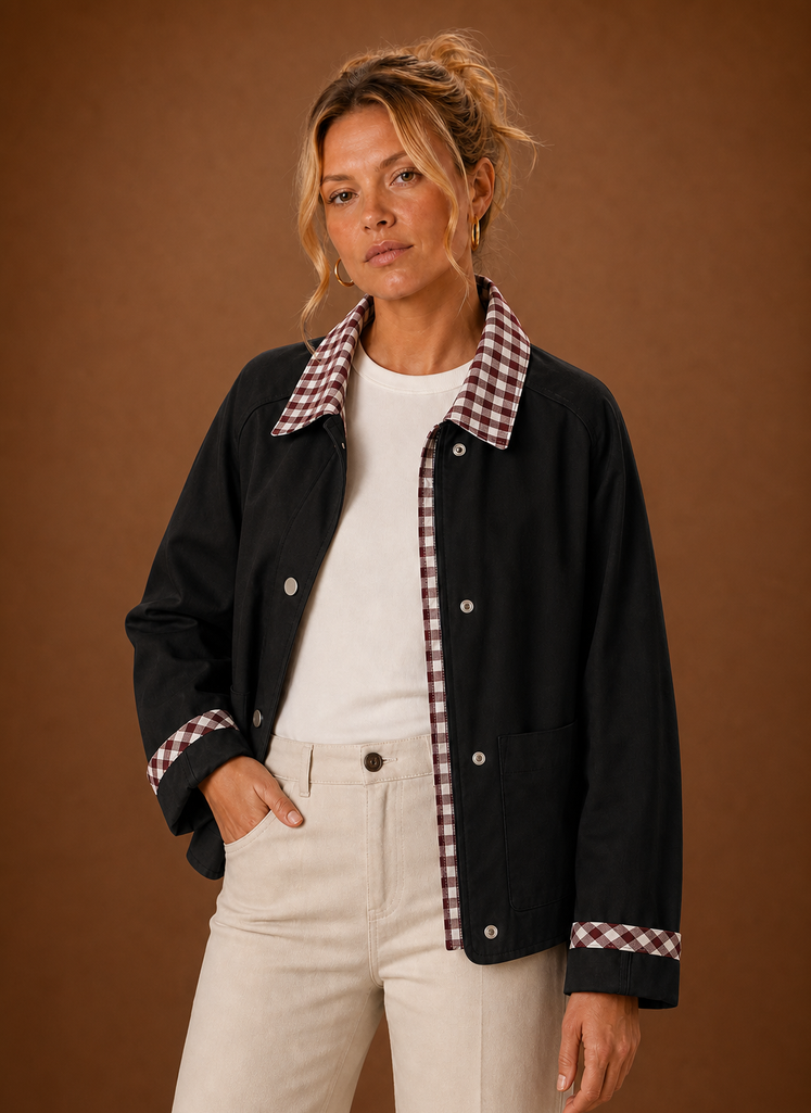 Chaqueta de granja para mujeres - Abrigo casual con cuello a cuadros | Areleon