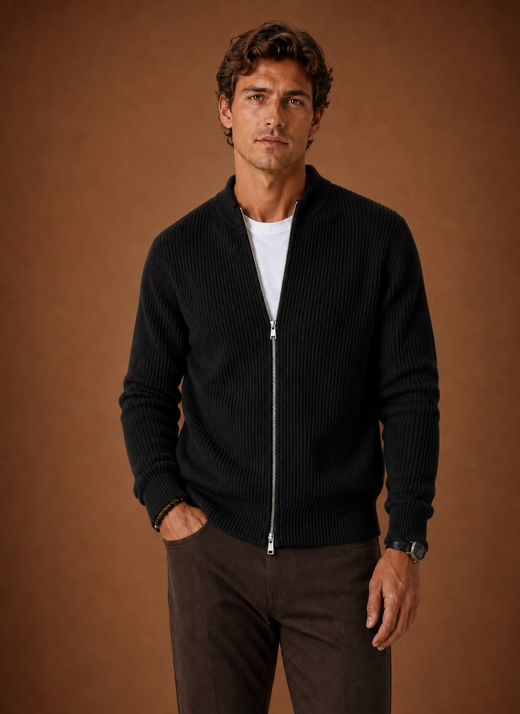 Suéter de Cardigan de Punto con Cierre Completo para Hombre | Areleon