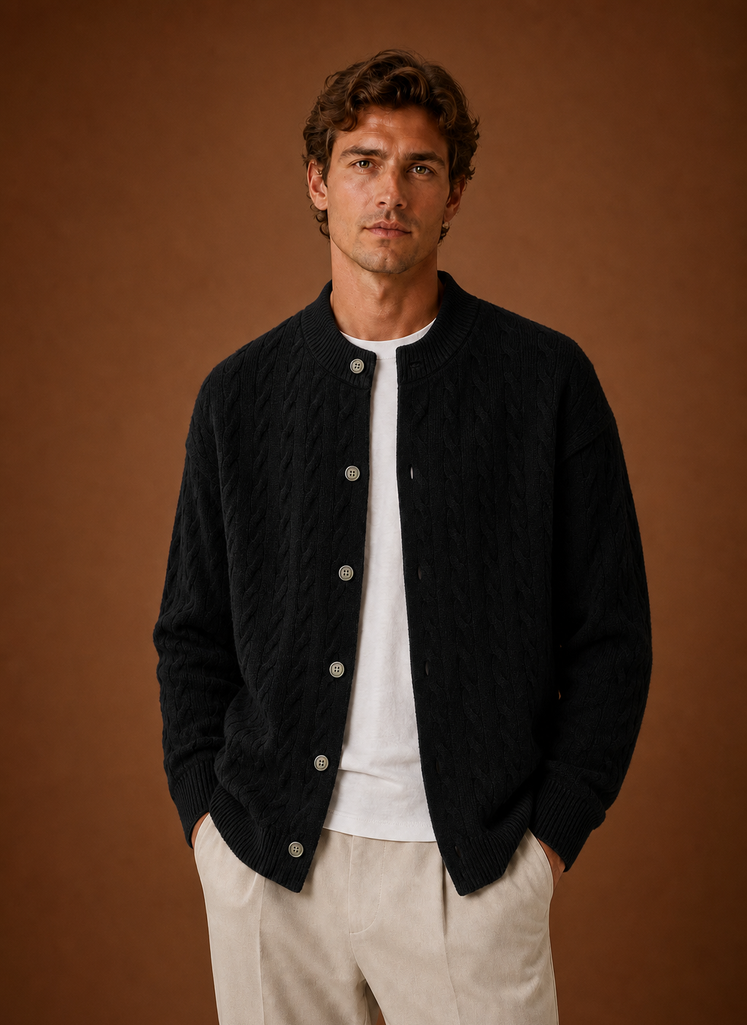 Cardigan de Punto de Cable para Hombre - Suéter con Botones | Areleon