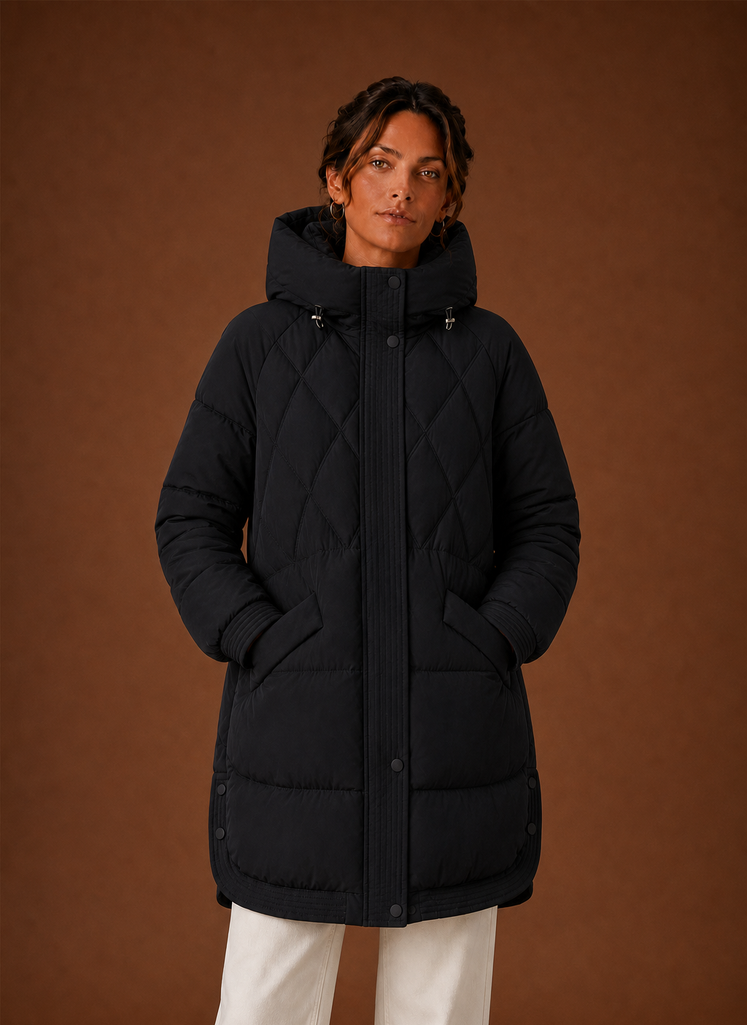 Chaqueta Puffer para Mujer - Con Capucha y Corte Largo con Acolchado en Diamante | Areleon