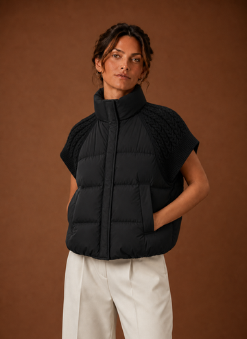 Chaleco Acolchado para Mujer - Chaqueta Sin Mangas con Hombros de Punto | Areleon