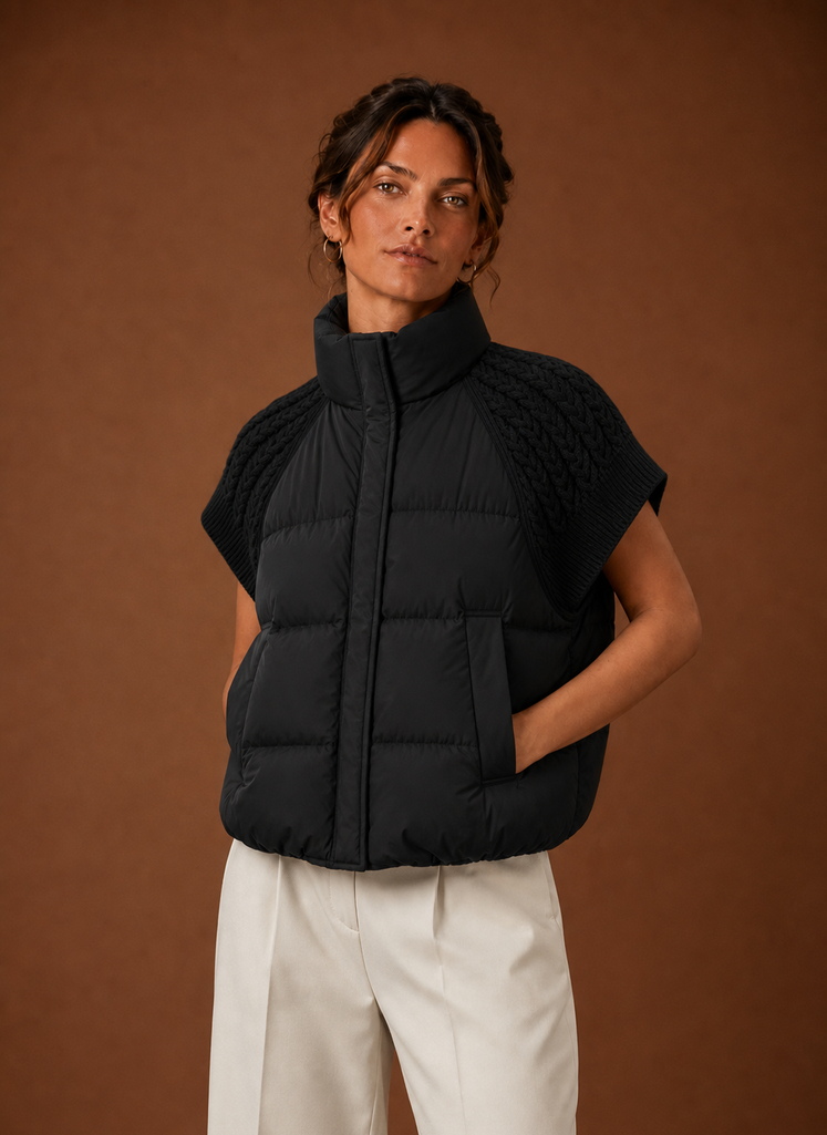 Chaleco Acolchado para Mujer - Chaqueta Sin Mangas con Hombros de Punto | Areleon