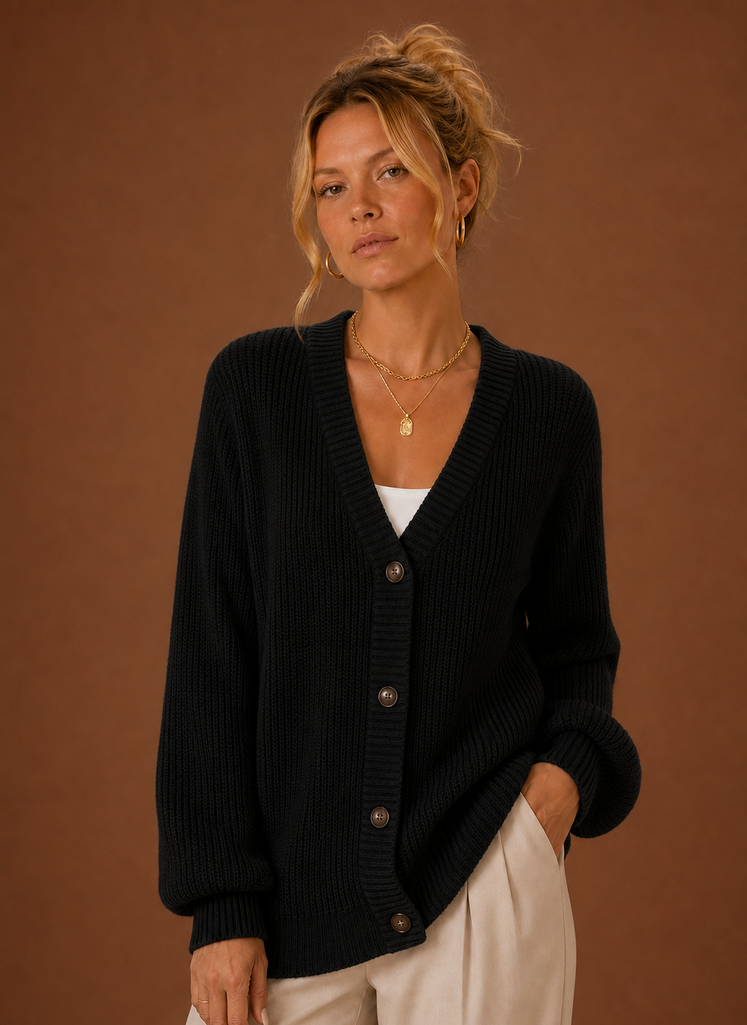 Cardigan de Punto con Cuello en V para Mujeres - Suéter de Manga Larga con Botones | Areleon