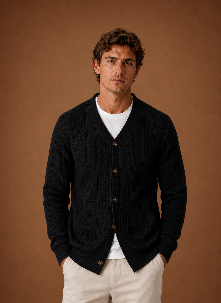 Cárdigan de Punto Trenzado para Hombre - Suéter de Cuello en V con Botones | Areleon
