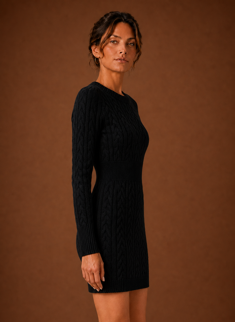 Vestido de Suéter de Punto Cable para Mujer - Vestido Mini de Manga Larga | Areleon