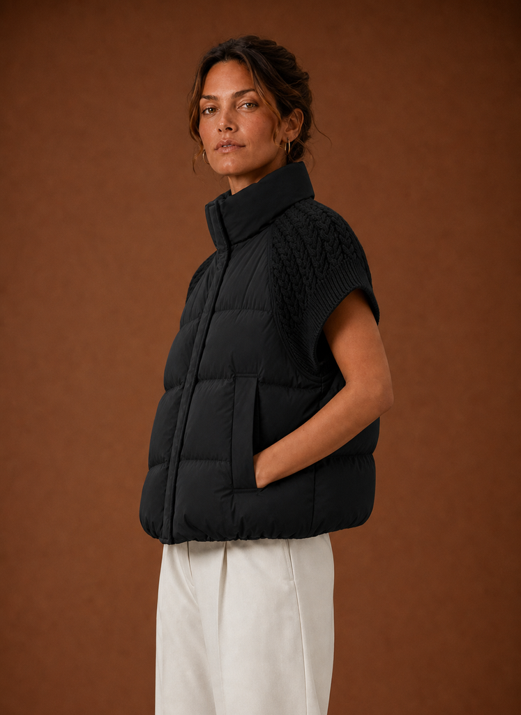 Chaleco Acolchado para Mujer - Chaqueta Sin Mangas con Hombros de Punto | Areleon