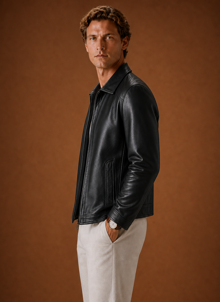 Chaqueta de Cuero para Hombre Look Clásico con Cremallera | Areleon