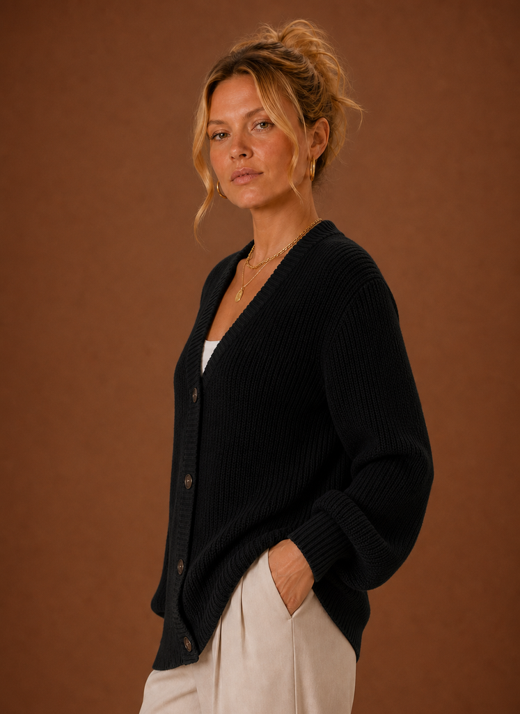 Cardigan de Punto con Cuello en V para Mujeres - Suéter de Manga Larga con Botones | Areleon