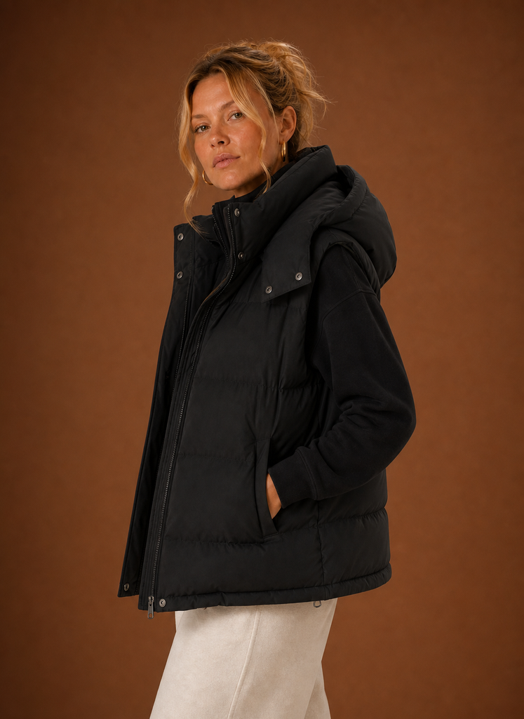 Chaleco Puffer para Mujer - Chaqueta Sin Mangas con Capucha Oversized | Areleon