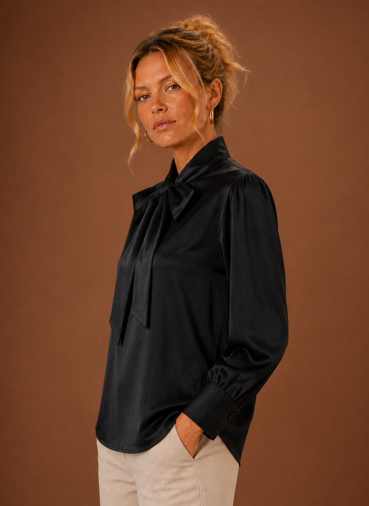 Blusa de Satén con Lazo para Mujeres | Areleon