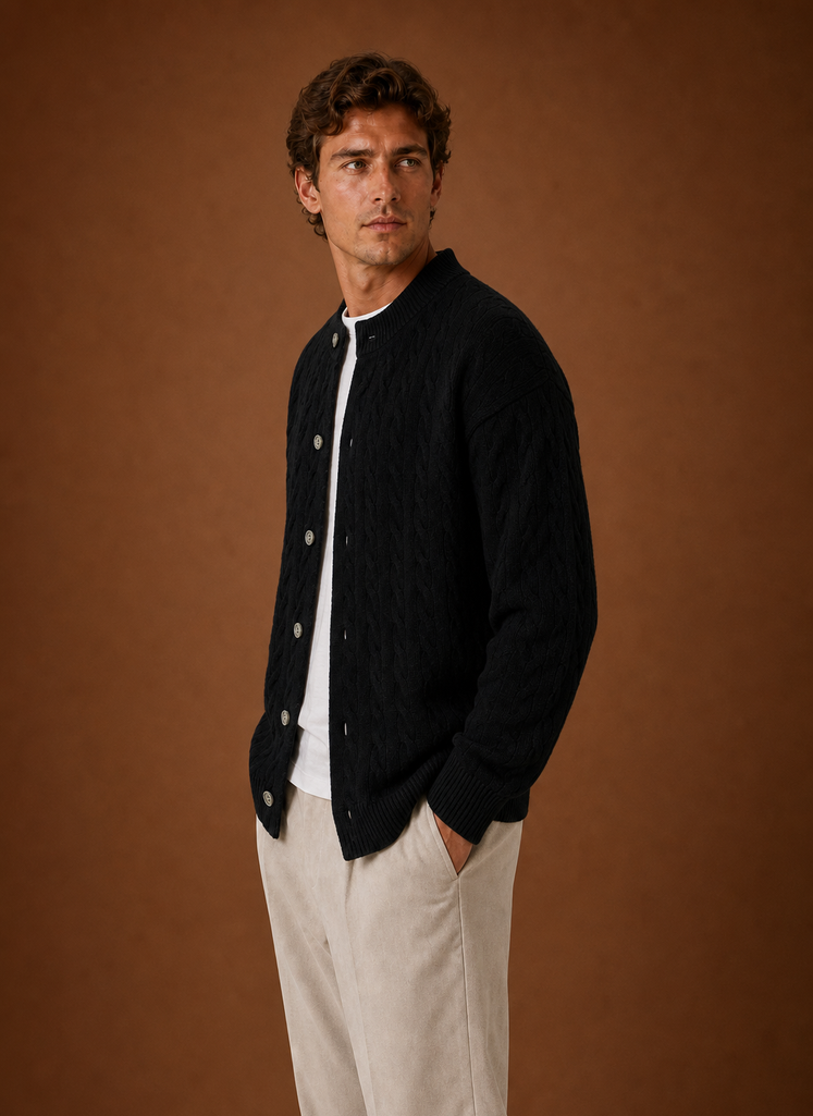 Cardigan de Punto de Cable para Hombre - Suéter con Botones | Areleon