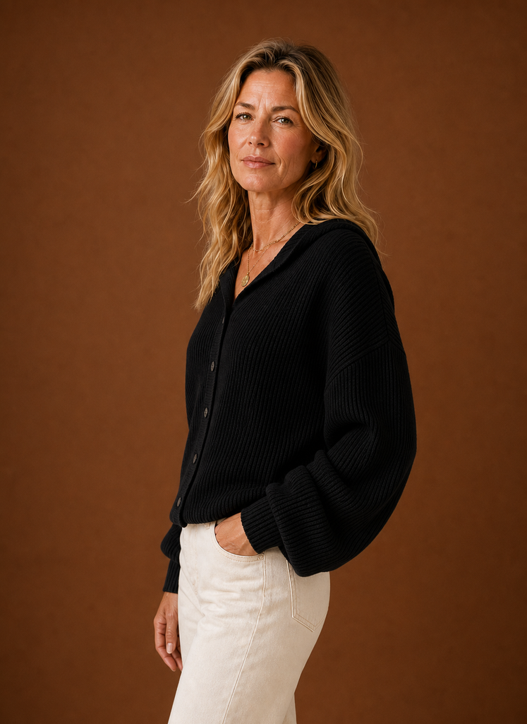 Cardigan de Punto para Mujeres - Suéter con Capucha y Botones | Areleon