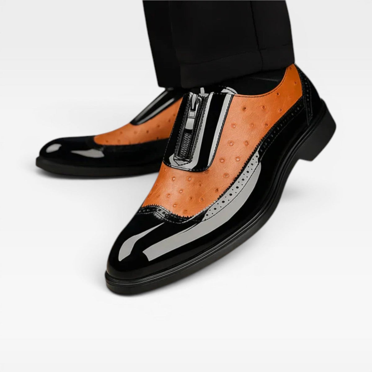 Zapatos Oxford de Piel de Avestruz con Acabado Patente para Hombre – Elegante Estilo Brogue en Dos Tonos