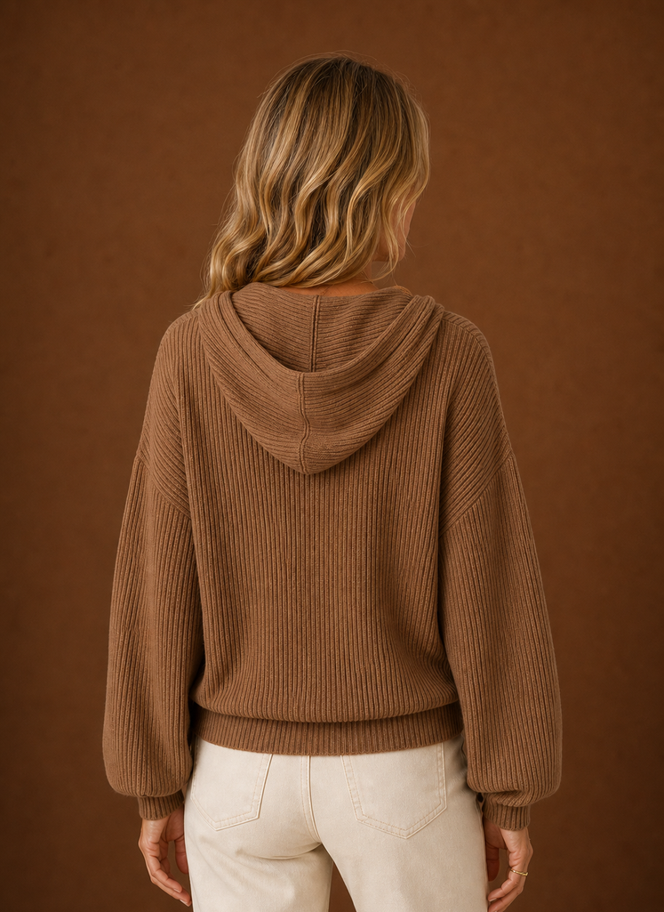 Cardigan de Punto para Mujeres - Suéter con Capucha y Botones | Areleon